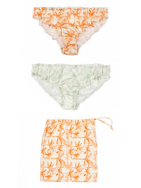 Bloomer panties x2 with orange and green patterns