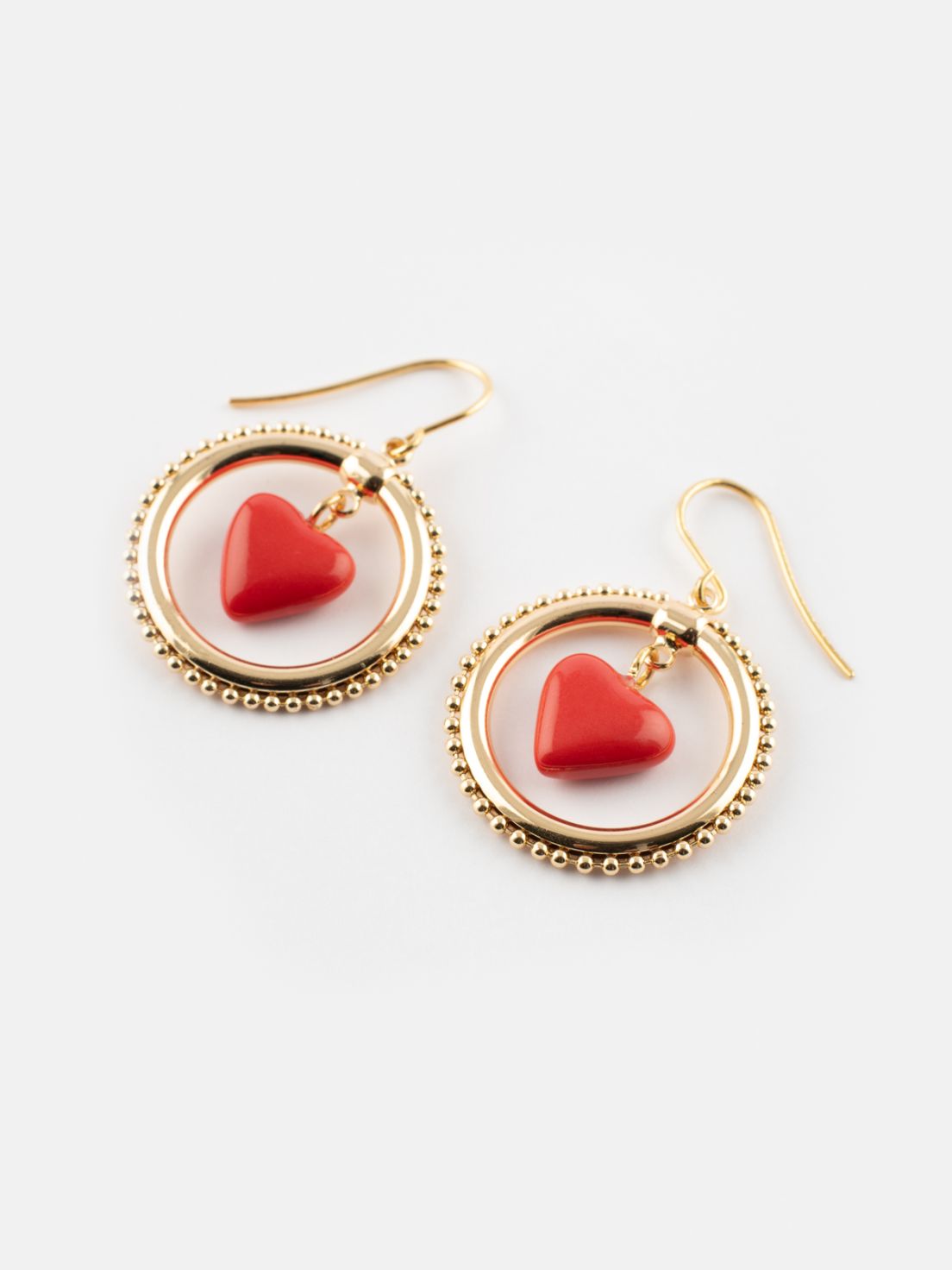 Heart Shaped Red Stone Studded Gold Earring Exclusively from Our Collection  | PC Chandra