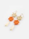 Raffia flowers & white drop earrings