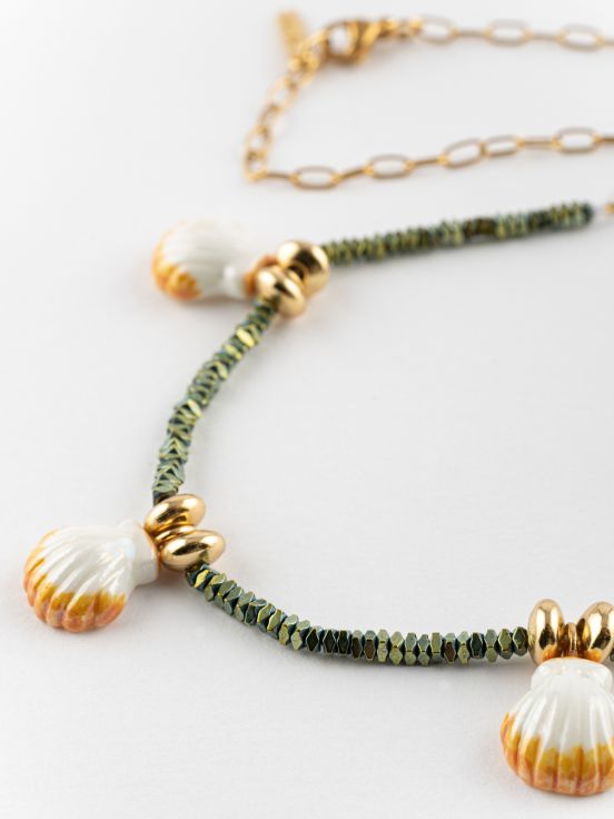 Hematite beads shells necklace