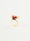 Ladybug ring golden wings porcelain golden brass