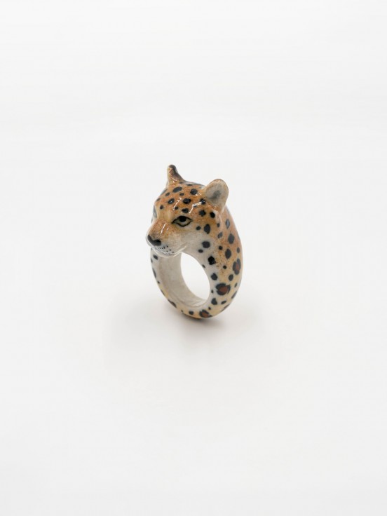 bague animal léopard porcelaine peint à la main