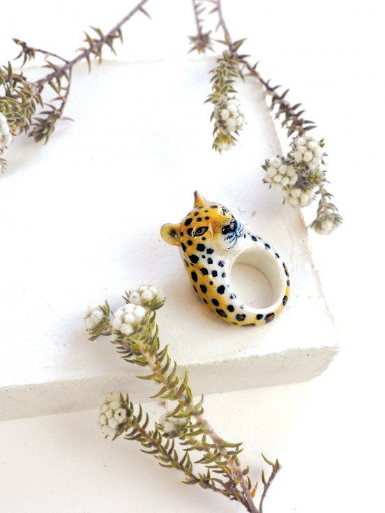 bague animal léopard porcelaine peint à la main