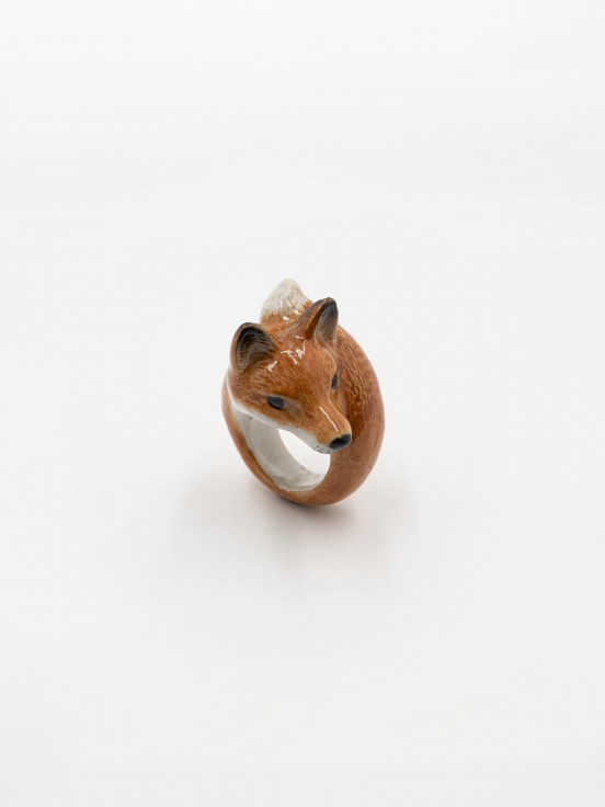 porcelain ring animal fox hand painted