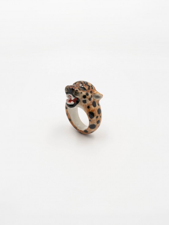 hand painted porcelain ring roaring leopard