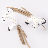 White horse and chain drop earrings