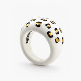 White and gold leopard ring