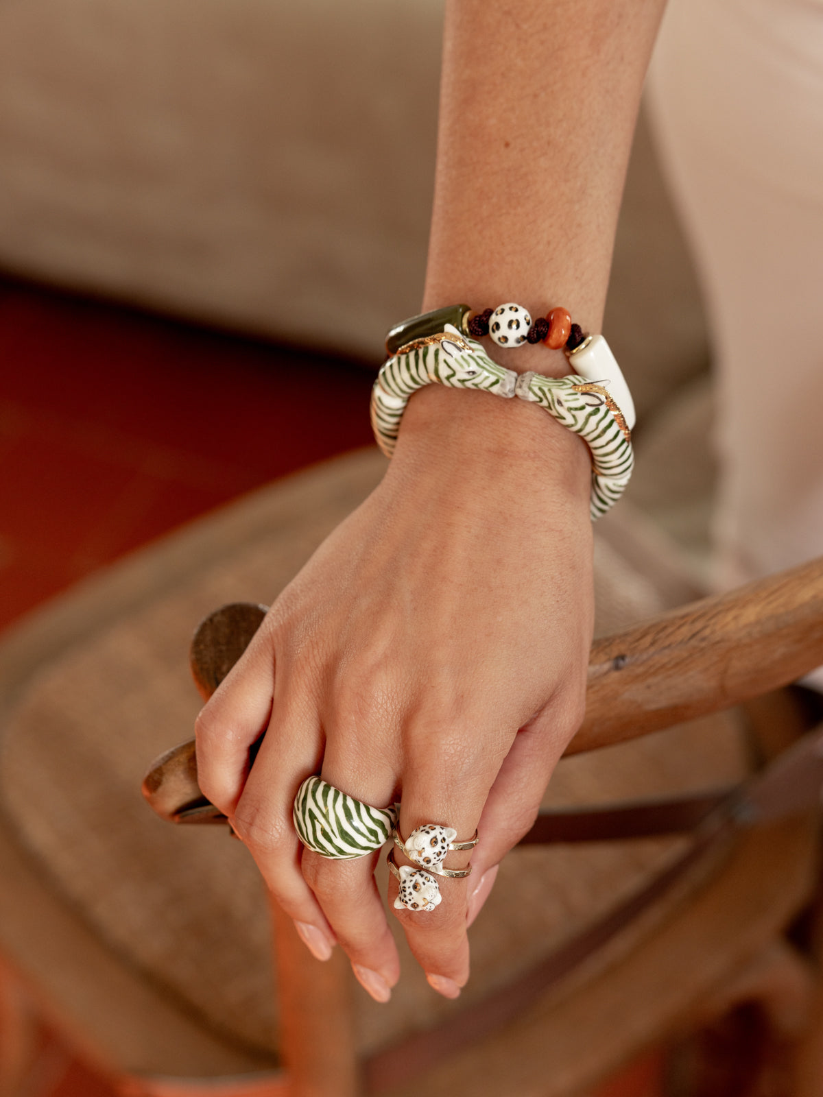 Bracelet bisou zèbres verts & dorés