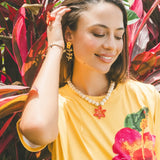 Double hibiscus and leaf drop earrings