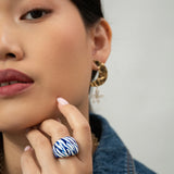 Bague zèbre bleu et blanc