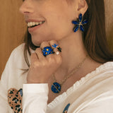 Bague hirondelle bleue et fleurs