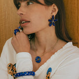 Maxi bracelet léopard bleu et doré