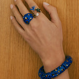 Bague hirondelle bleue et fleurs