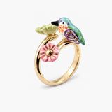 Anillo ajustable de colibrí de Anna y flores