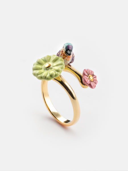 Nach(ナッシュ) リングフリーサイズ colibri d'Anna et fleurs Anna's Hummingbird and Flower FaceToFace Ring - Audacieuse