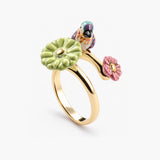 Anillo ajustable de colibrí de Anna y flores