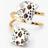 Spiral ring with white and gold leopard print
