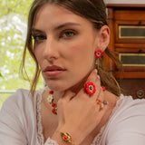 Red anemone dangle earrings