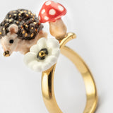 Hedgehog, mushroom and white anemone ring