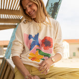 Sweatshirt en Éponge – Oiseau Paruline Bleue et Fleurs