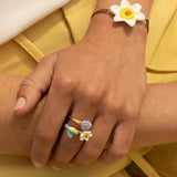 Bague Oiseau Paruline Bleue & Fleurs