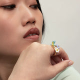 Blue Warbler and Flower Bird Ring