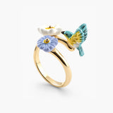 Anillo Pájaro Reinita Azul y Flores