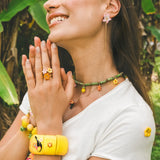 Tropical and bamboo multi-beaded necklace