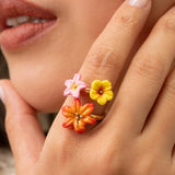 Bague multi fleurs tropicales