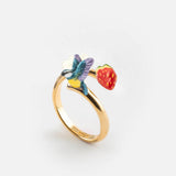 Bague mésange, fleur et fraise