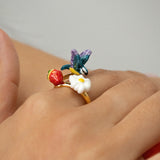 Bague mésange, fleur et fraise
