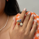 Bague mésange, fleur et fraise