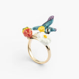 Bague mésange, fleur et fraise