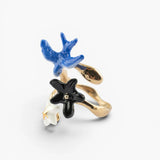 Bague hirondelle bleue et fleurs