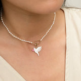 Collier perles rose et colombe