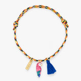Bracelet cordon multicolore perroquet rose avec pompon
