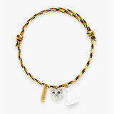 Bracelet cordon multicolore chat tabby avec pompon