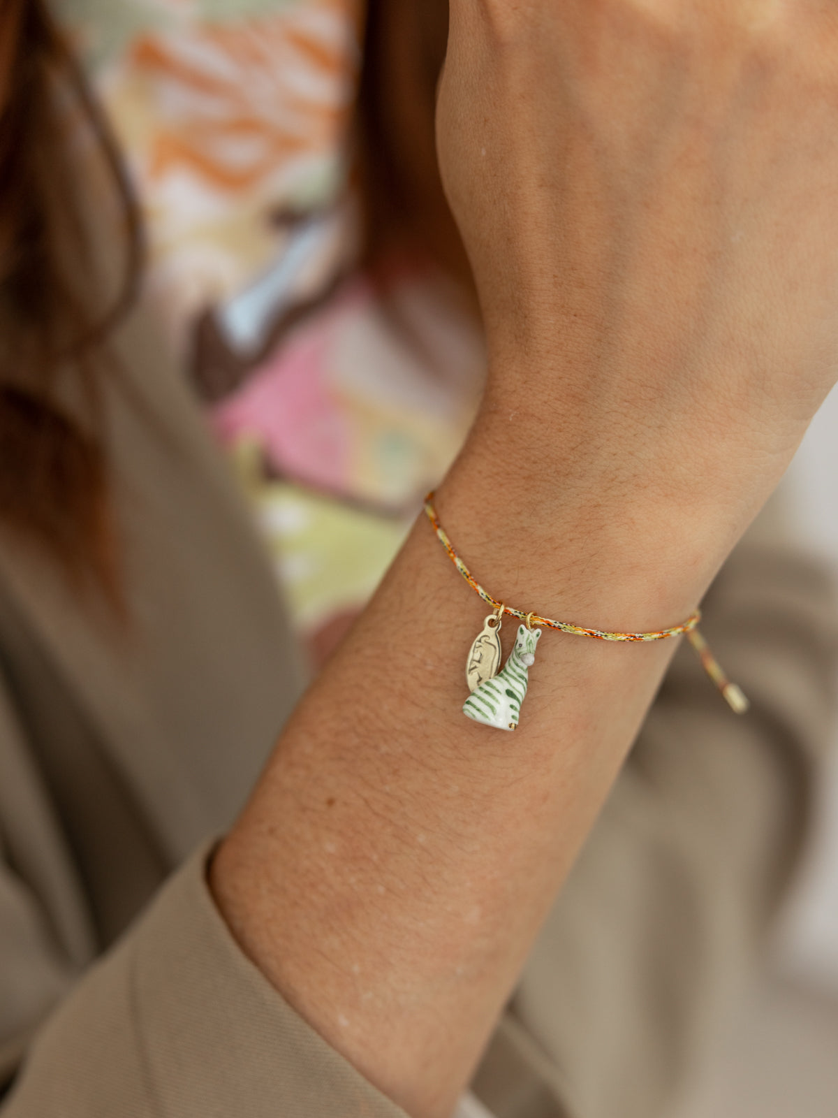 Bracelet cordon zèbre vert