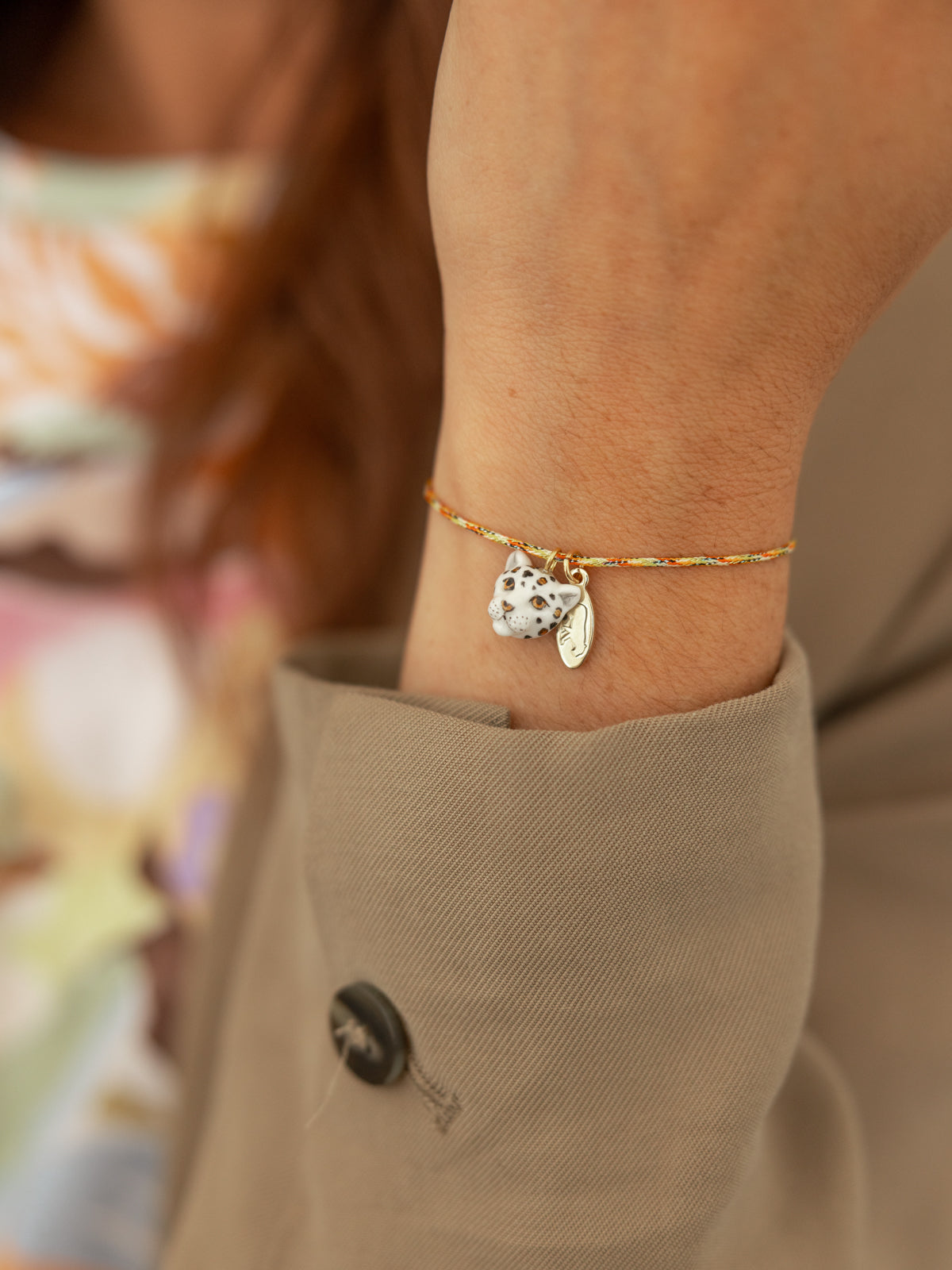 Bracelet cordon léopard blanc & doré