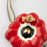 Red anemone iridescent cord bracelet