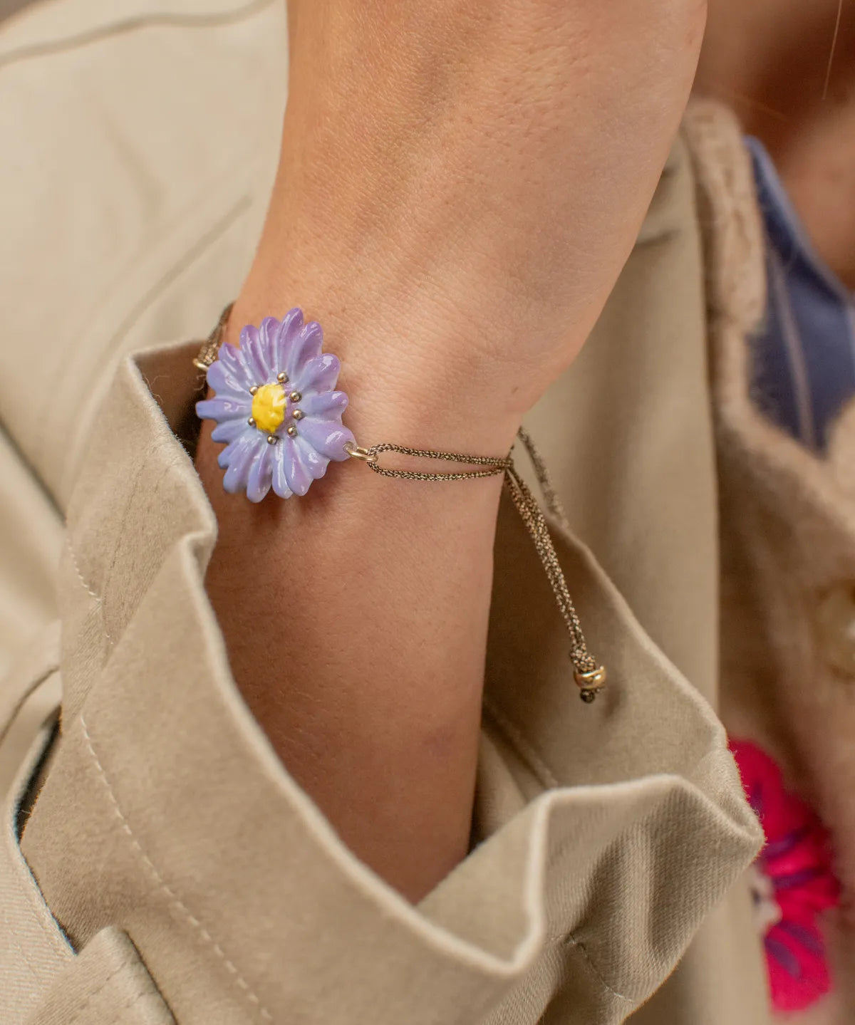 Iridescent anemone flower cord bracelet