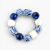 Maxi bracelet perles zébrées bleues et blanches
