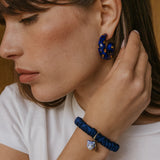 Bracelet chouchou bleu, soie et tigre