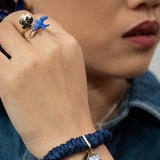 Bracelet chouchou bleu, soie et tigre
