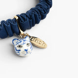 Bracelet chouchou bleu, soie et tigre