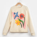 Sweatshirt en Éponge – Oiseau Paruline Bleue et Fleurs