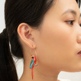 Large red parrot hoop earrings