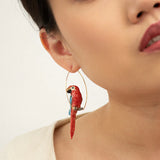 Large red parrot hoop earrings