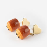 Heart and chocolate croissant ear studs