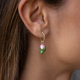 Mini pink tulip hoop earrings - sold individually